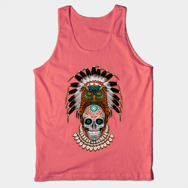 indian native Owl sugar Skull Tank Top by Dezigner007